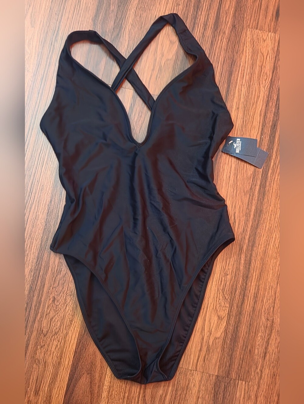Hollister Black One-Piece Swimsuit with Gold Logo Plate
